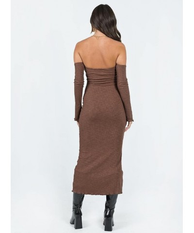 Women Long Sleeve Knit Midi Dress Hollow Out Backless Long Dress Summer Slim Fit Beach Maxi Dress Fashion Streetwear E- Brown...