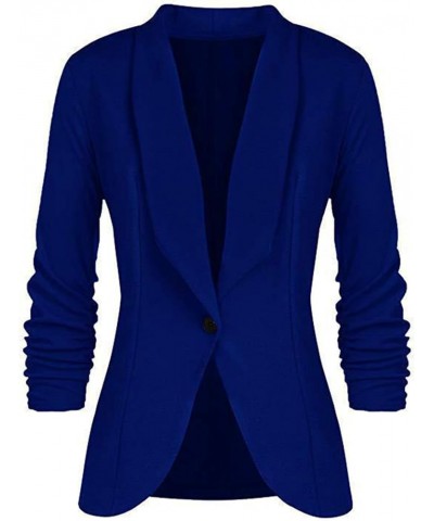 Women Fall Blazer Long Sleeve Casual Jacket Suits Lapel Open Front Work Suit Pleated Fashion Solid Color Office Blazers Blue ...