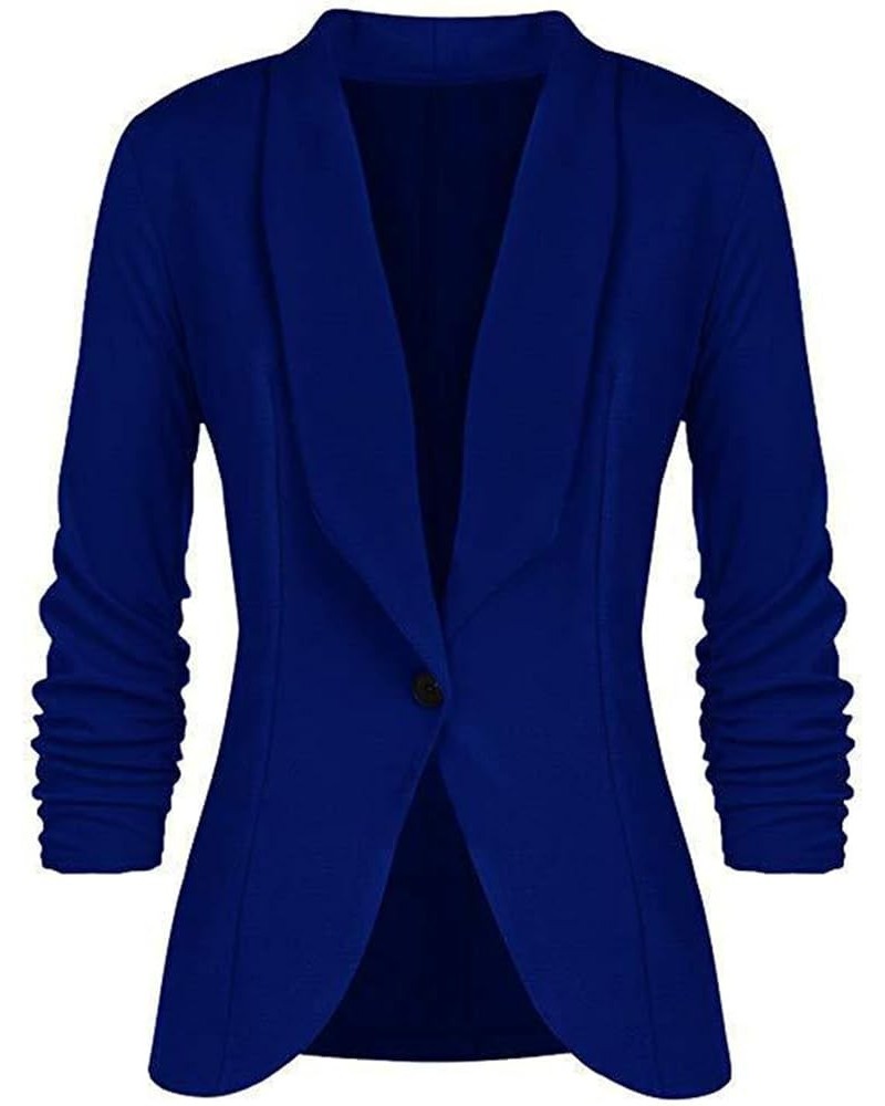 Women Fall Blazer Long Sleeve Casual Jacket Suits Lapel Open Front Work Suit Pleated Fashion Solid Color Office Blazers Blue ...