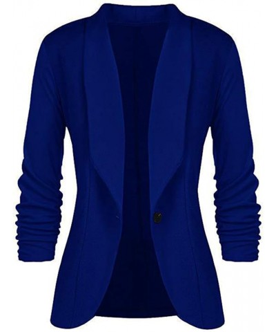 Women Fall Blazer Long Sleeve Casual Jacket Suits Lapel Open Front Work Suit Pleated Fashion Solid Color Office Blazers Blue ...