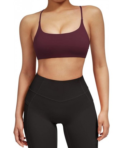 Womens Strappy Sports Bra Padded Criss Cross Back Sexy Workout Yoga Bra 3 Wine Red $11.26 Lingerie