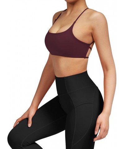 Womens Strappy Sports Bra Padded Criss Cross Back Sexy Workout Yoga Bra 3 Wine Red $11.26 Lingerie