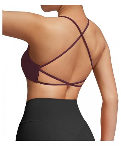 Womens Strappy Sports Bra Padded Criss Cross Back Sexy Workout Yoga Bra 3 Wine Red $11.26 Lingerie