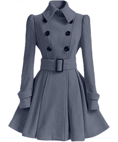 Womens Swing Wool Blend Pea Coat Double Breasted Trench Coat With Belt Grey $22.83 Coats