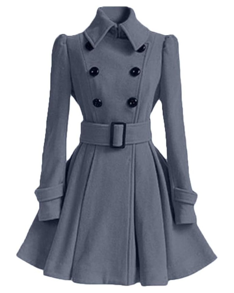 Womens Swing Wool Blend Pea Coat Double Breasted Trench Coat With Belt Grey $22.83 Coats