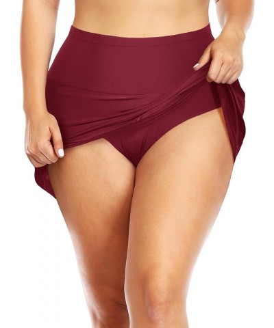 Women Plus Size Tummy Control Swim Skirt Athletic High Waisted Swimsuit Bottom Red $10.50 Swimsuits