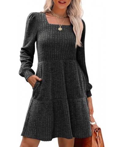 Womens Square Neck Long Sleeve Fall Dresses Casual Babydoll Sweater Dress 01-grey $25.07 Dresses