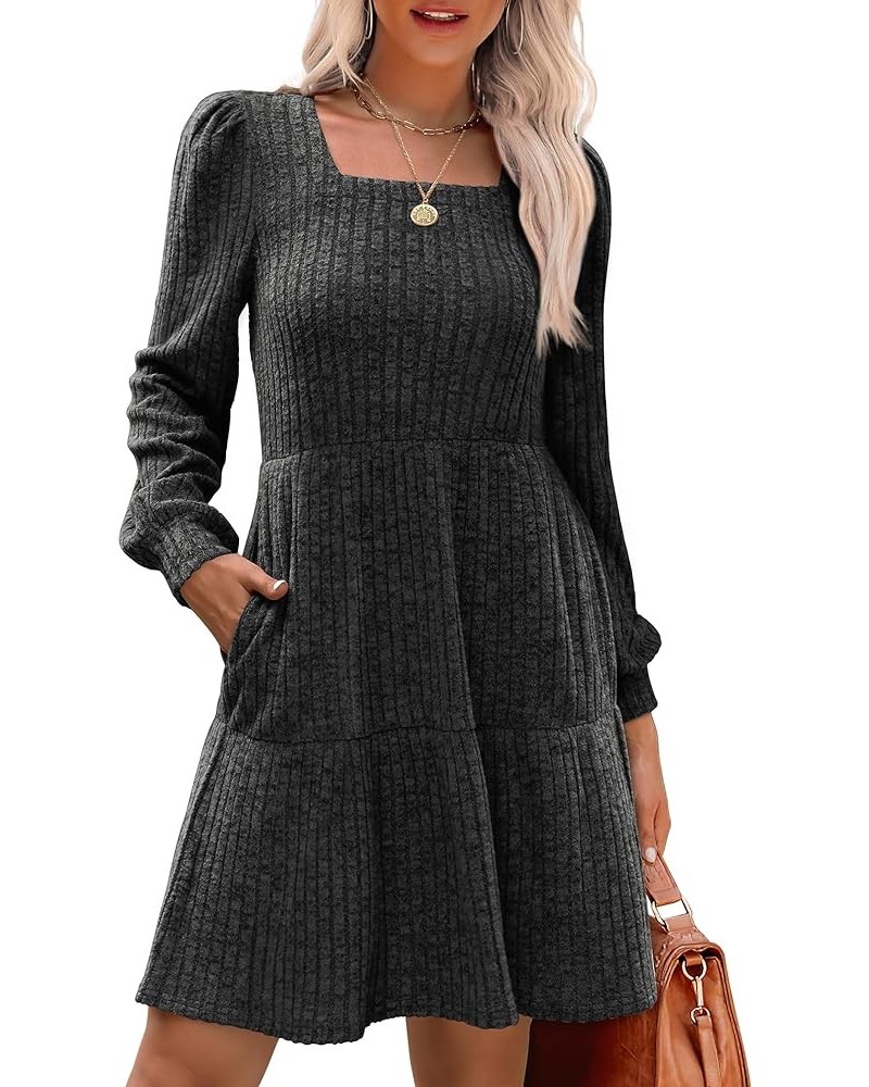 Womens Square Neck Long Sleeve Fall Dresses Casual Babydoll Sweater Dress 01-grey $25.07 Dresses