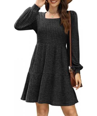 Womens Square Neck Long Sleeve Fall Dresses Casual Babydoll Sweater Dress 01-grey $25.07 Dresses