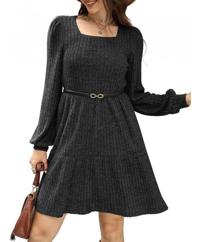 Womens Square Neck Long Sleeve Fall Dresses Casual Babydoll Sweater Dress 01-grey $25.07 Dresses