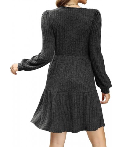 Womens Square Neck Long Sleeve Fall Dresses Casual Babydoll Sweater Dress 01-grey $25.07 Dresses