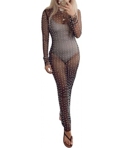 Women's Sexy Y2k See Through Lace Cover Up Skinny Bodycon Dress Summer Sheer Mesh Bikini Coverup Beach Bathing Suit Mesh Blac...