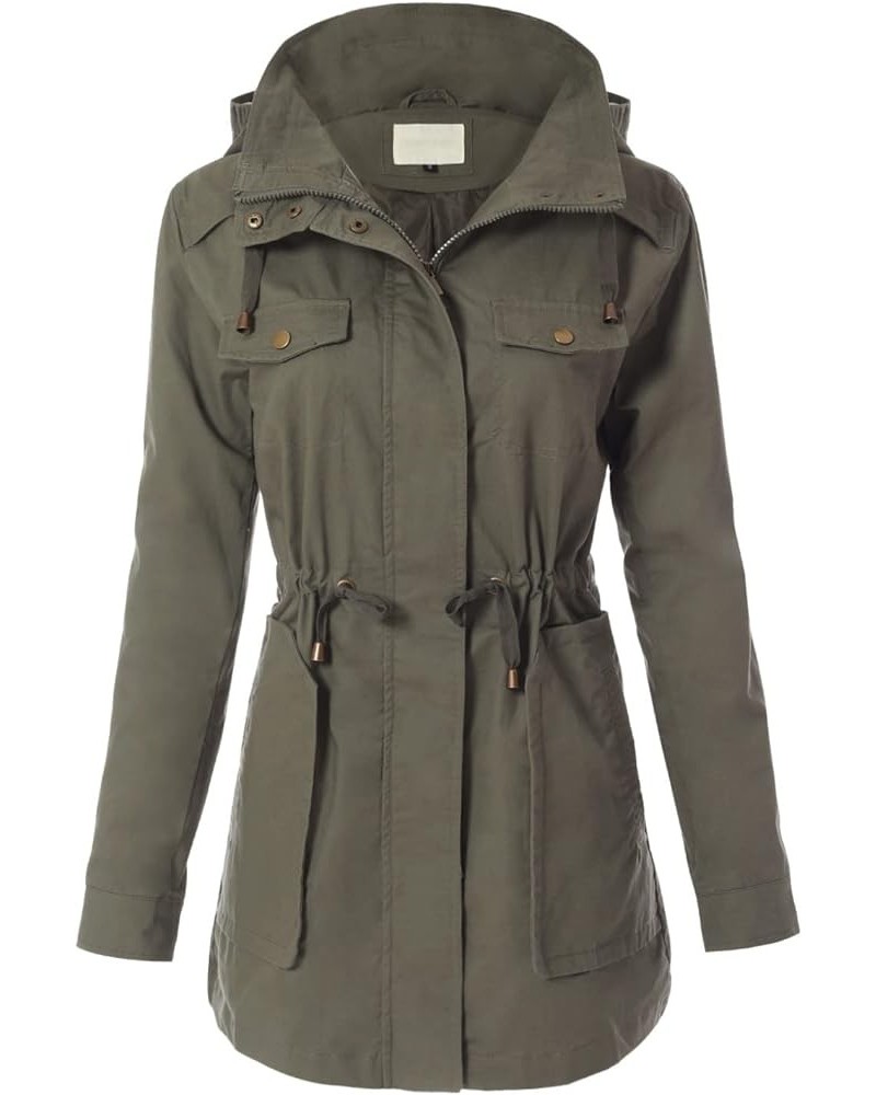 Women's Lightweight Military Safari Anorak Utility Junior Fit Hoodie Jacket B Olive $23.96 Jackets