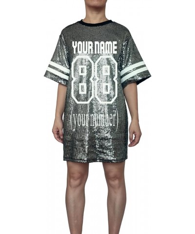 Customized Number Name Sequin Jersey Dress Shirt for Adult Women Birthday Gifts Games Day Silver $12.15 Others