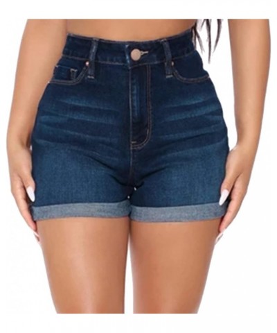 Jean Shorts Womens Teen Girls Casual Summer High Waisted Stretchy Rolled Hem Tassels Denim Shorts with Pockets Dark Blue $7.2...