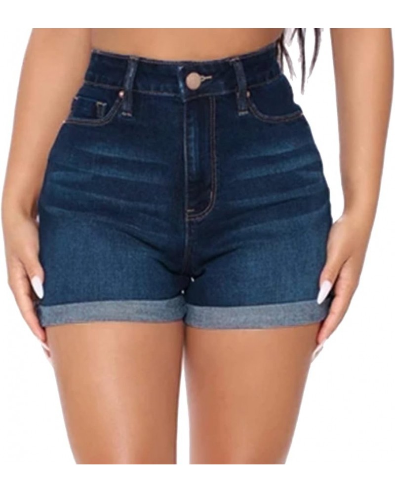 Jean Shorts Womens Teen Girls Casual Summer High Waisted Stretchy Rolled Hem Tassels Denim Shorts with Pockets Dark Blue $7.2...