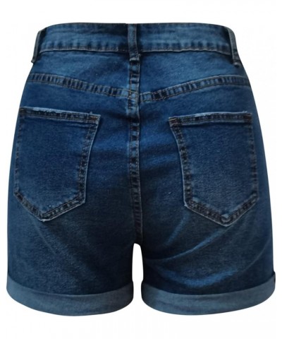 Jean Shorts Womens Teen Girls Casual Summer High Waisted Stretchy Rolled Hem Tassels Denim Shorts with Pockets Dark Blue $7.2...