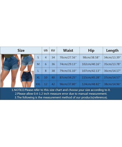 Jean Shorts Womens Teen Girls Casual Summer High Waisted Stretchy Rolled Hem Tassels Denim Shorts with Pockets Dark Blue $7.2...