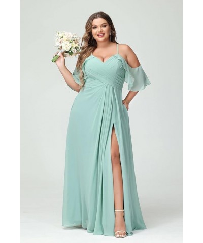 Women's Plus Size Bridesmaid Dresses with Pockets Cold Shoulder Pleated Long Formal Party Dress with Slit YMS221 Dusty Purple...