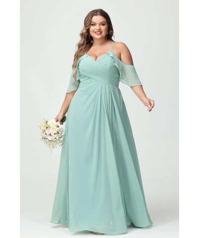 Women's Plus Size Bridesmaid Dresses with Pockets Cold Shoulder Pleated Long Formal Party Dress with Slit YMS221 Dusty Purple...