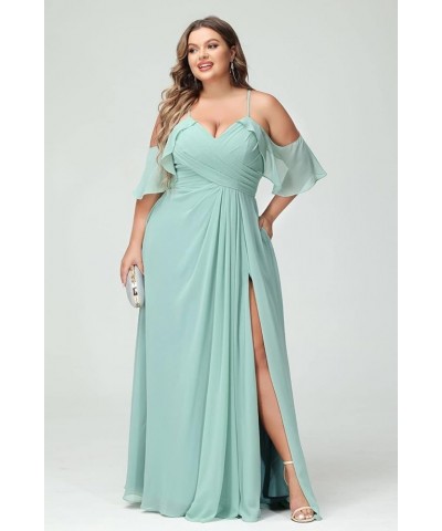 Women's Plus Size Bridesmaid Dresses with Pockets Cold Shoulder Pleated Long Formal Party Dress with Slit YMS221 Dusty Purple...