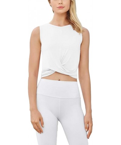 Womens Crop Top High Neck Workout Gym Yoga Tank Tops Twist Front Cropped Shirts White $10.39 Tanks