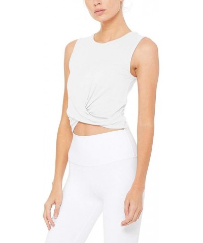 Womens Crop Top High Neck Workout Gym Yoga Tank Tops Twist Front Cropped Shirts White $10.39 Tanks