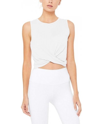 Womens Crop Top High Neck Workout Gym Yoga Tank Tops Twist Front Cropped Shirts White $10.39 Tanks