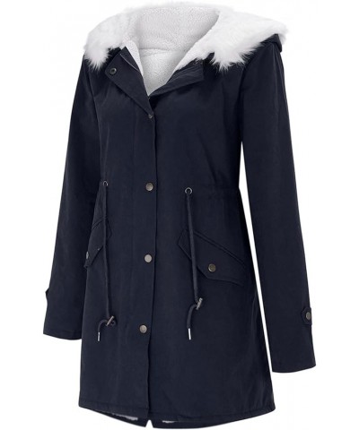 Winter Jackets for Women, Women's Winter Warm Thicken Military Parka Jacket Fleece Cotton Coat with Fur Hood X03-navy $17.93 ...