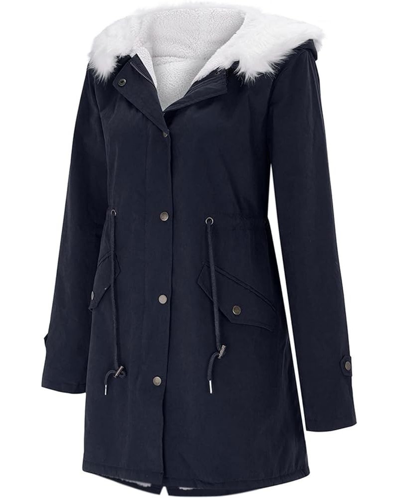 Winter Jackets for Women, Women's Winter Warm Thicken Military Parka Jacket Fleece Cotton Coat with Fur Hood X03-navy $17.93 ...