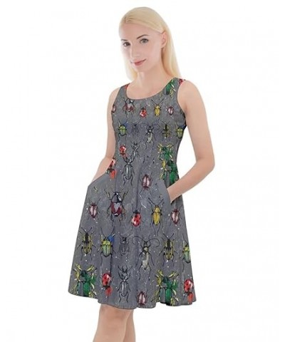 Womens Honeycombs Casual Knee Length Skater Dress with Pockets - 3XL Small Dark Gray Pattern $20.99 Dresses