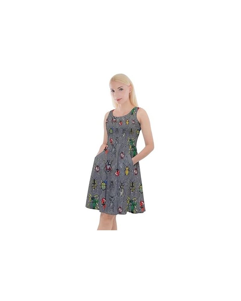 Womens Honeycombs Casual Knee Length Skater Dress with Pockets - 3XL Small Dark Gray Pattern $20.99 Dresses