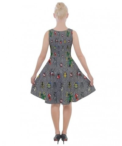 Womens Honeycombs Casual Knee Length Skater Dress with Pockets - 3XL Small Dark Gray Pattern $20.99 Dresses