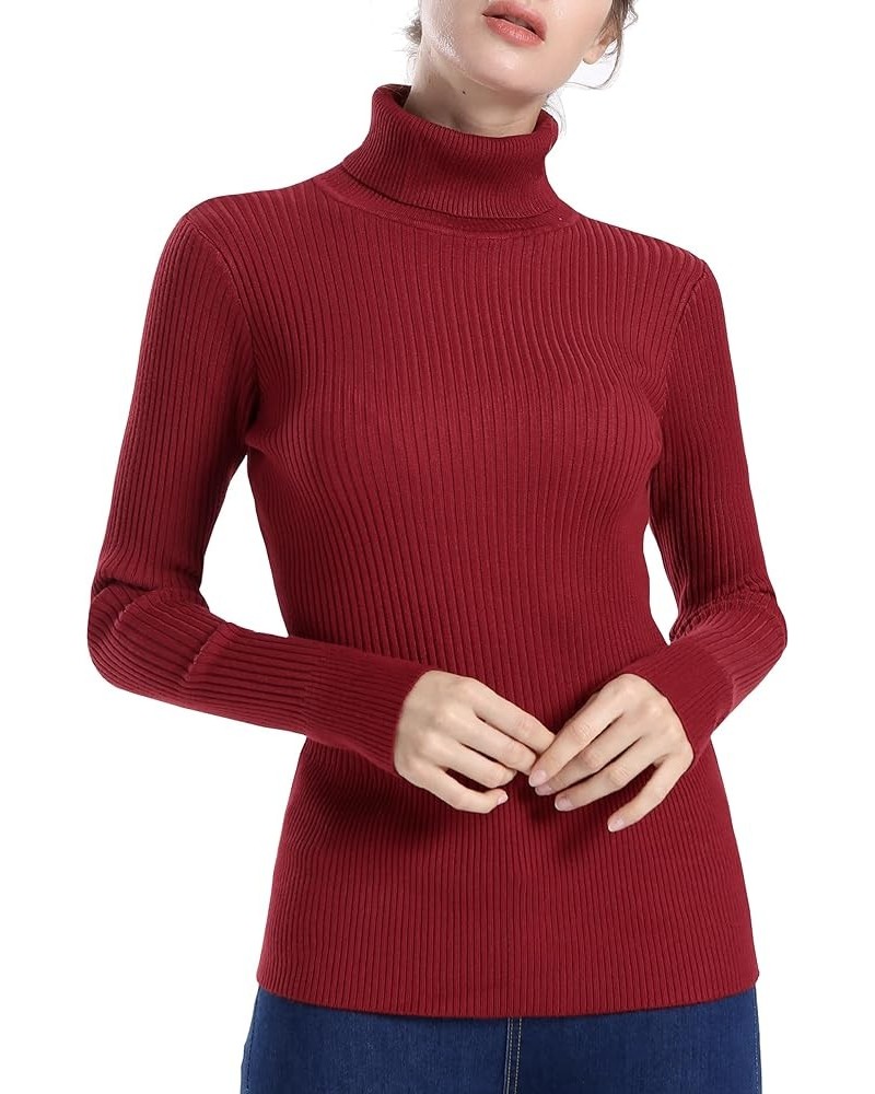 Women's Turtleneck Ribbed Long Sleeve Sweater Pullover Tops Wine Red $23.77 Sweaters