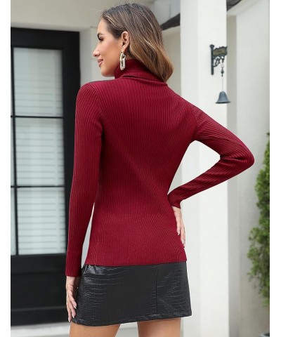 Women's Turtleneck Ribbed Long Sleeve Sweater Pullover Tops Wine Red $23.77 Sweaters