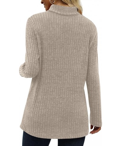 Women's Long Sleeve Mock Neck Tops Side Buttons Hk- Beige $11.65 Sweaters