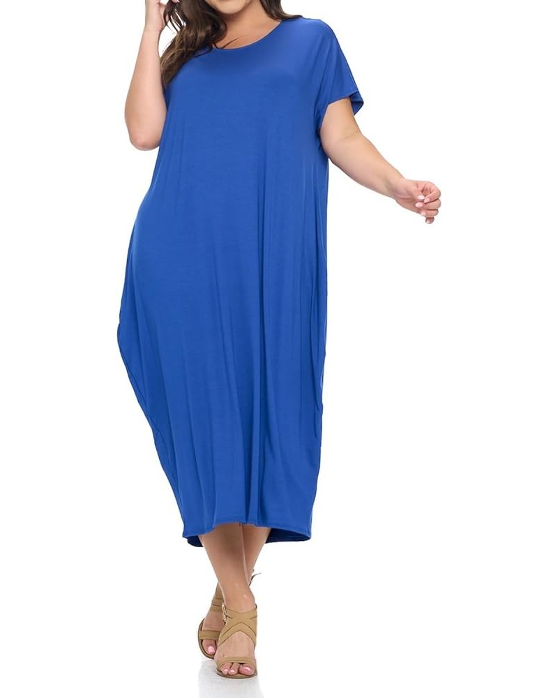 Women's Cocoon Maxi Dress with Dolman Sleeve Royal Blue $11.75 Dresses