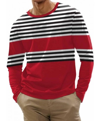 Crewneck Shirt for Men,Casual Long Sleeve Stripes Printed Colorblock T-Shirt Basic Pullover Regular Fit Pullover G-black $8.1...