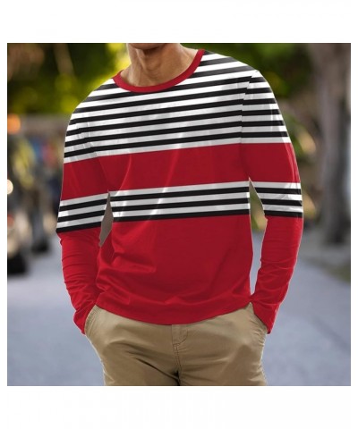 Crewneck Shirt for Men,Casual Long Sleeve Stripes Printed Colorblock T-Shirt Basic Pullover Regular Fit Pullover G-black $8.1...