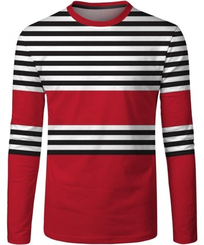 Crewneck Shirt for Men,Casual Long Sleeve Stripes Printed Colorblock T-Shirt Basic Pullover Regular Fit Pullover G-black $8.1...