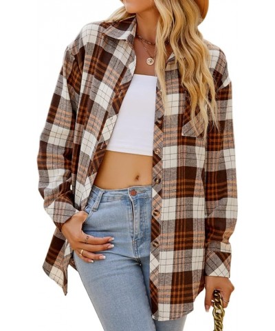 Womens Button Down Flannel Shirts Long Sleeve Plaid Shackets Business Casual Blouse Top Chocolate-7123 $14.99 Blouses