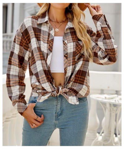 Womens Button Down Flannel Shirts Long Sleeve Plaid Shackets Business Casual Blouse Top Chocolate-7123 $14.99 Blouses