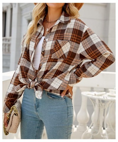 Womens Button Down Flannel Shirts Long Sleeve Plaid Shackets Business Casual Blouse Top Chocolate-7123 $14.99 Blouses