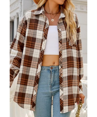 Womens Button Down Flannel Shirts Long Sleeve Plaid Shackets Business Casual Blouse Top Chocolate-7123 $14.99 Blouses