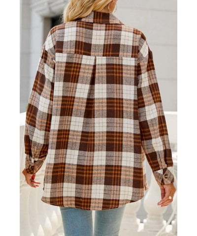 Womens Button Down Flannel Shirts Long Sleeve Plaid Shackets Business Casual Blouse Top Chocolate-7123 $14.99 Blouses