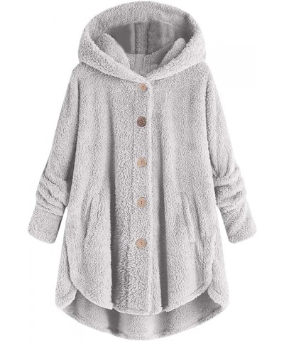 Women's Plus Size Winter Coats Warm Fleece Jakcets Cute Casual Plush Fuzzy Button Hoodie Sweatshirt Loose Soft Outwear 05-gre...