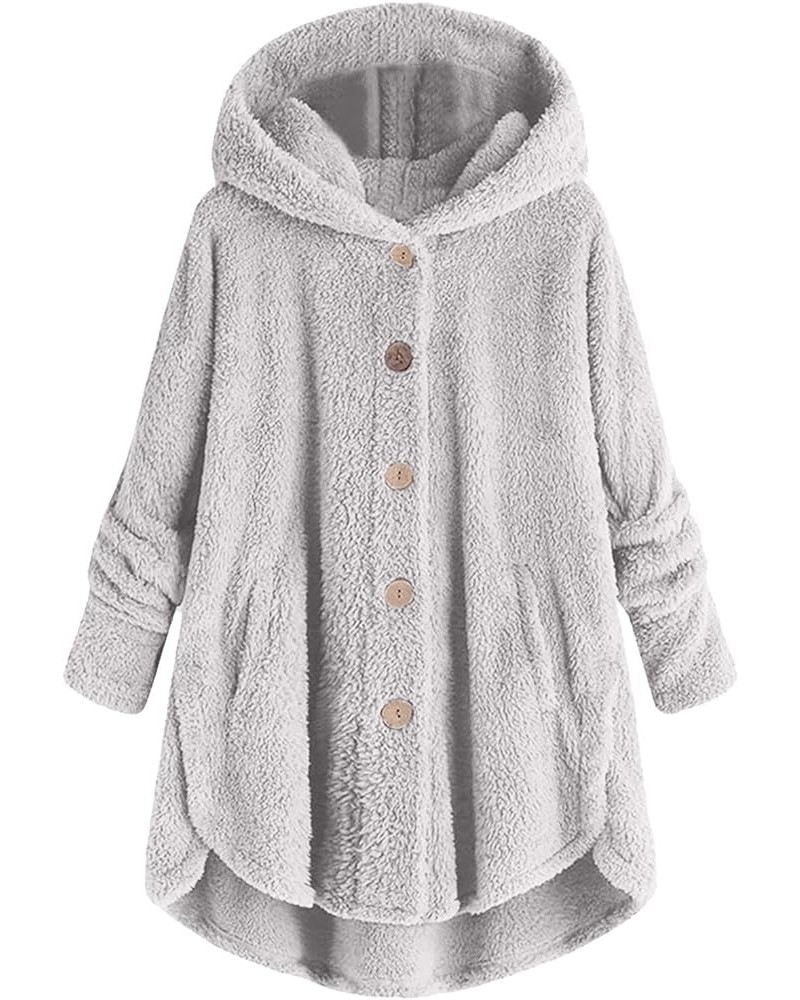 Women's Plus Size Winter Coats Warm Fleece Jakcets Cute Casual Plush Fuzzy Button Hoodie Sweatshirt Loose Soft Outwear 05-gre...