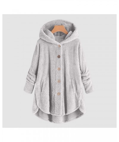 Women's Plus Size Winter Coats Warm Fleece Jakcets Cute Casual Plush Fuzzy Button Hoodie Sweatshirt Loose Soft Outwear 05-gre...