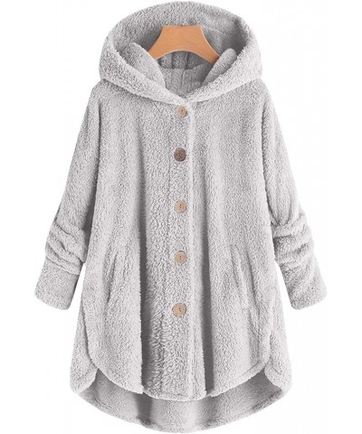 Women's Plus Size Winter Coats Warm Fleece Jakcets Cute Casual Plush Fuzzy Button Hoodie Sweatshirt Loose Soft Outwear 05-gre...