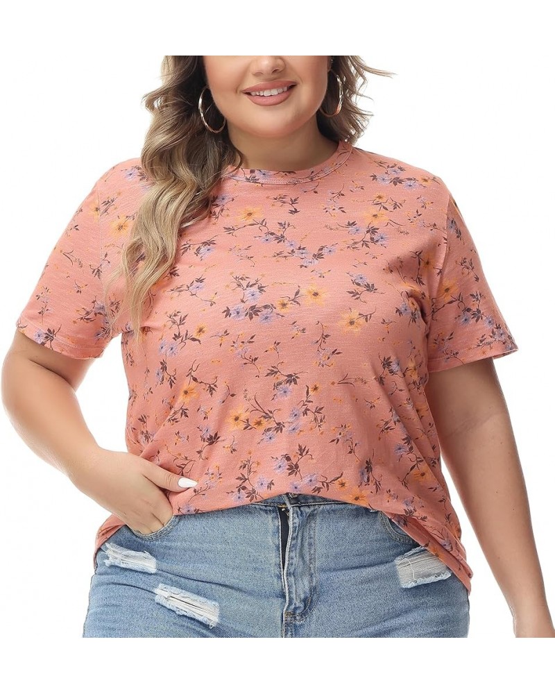 Casual T Shirts for Women Floral Printed Tops Relaxed Fit Crewneck Short Sleeve Super Soft Summer Tee Shirts plus-size Red09 ...